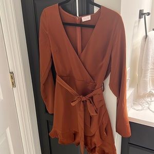 Pink lily burnt orange romper dress- small
